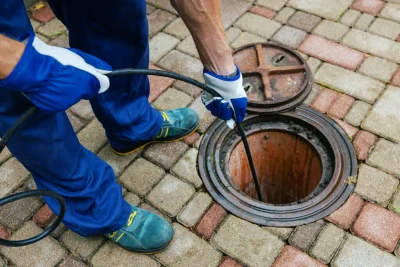 Plumber cleaning an outdoor sewer drain in Riverview