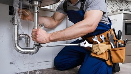 Technician using electronic equipment to detect a plumbing leak in Riverview