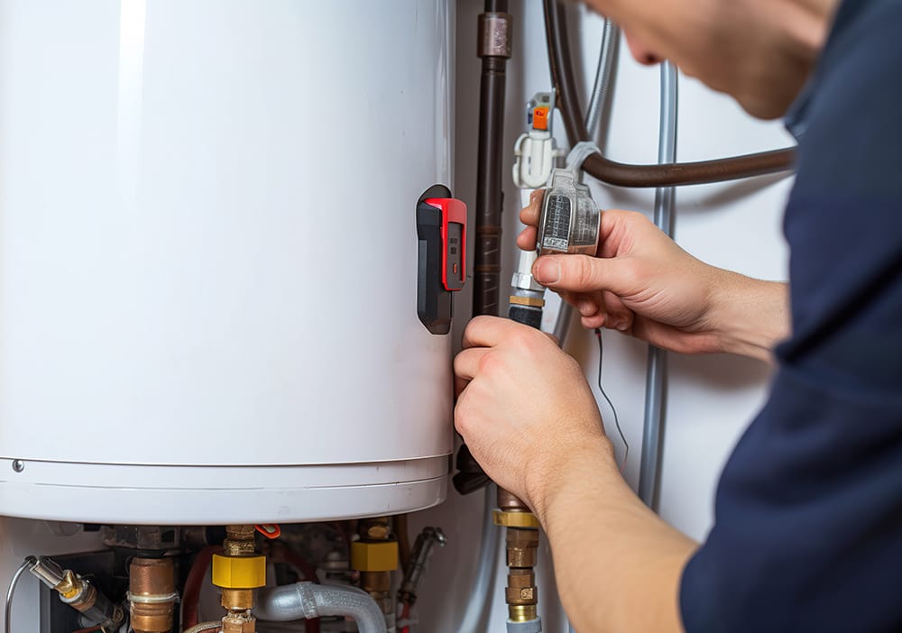 Technician repairing pipes connected to a water heater in Riverview